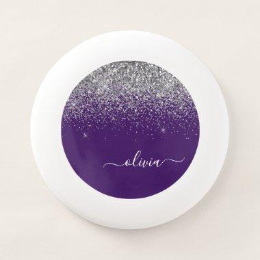 Purple Silver Glitter Girly Monogram Name Wham-O Frisbee