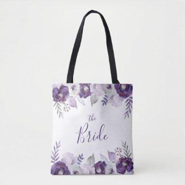Purple & Silver Watercolor Floral The Bride Tote Bag