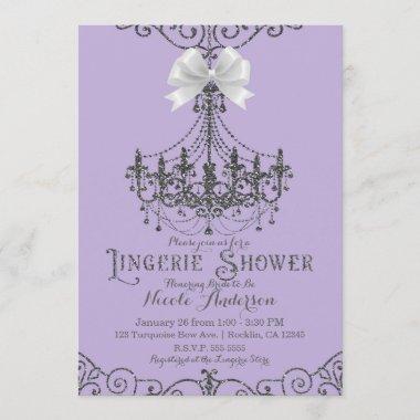 Purple & Silver White Bow Lingerie Shower Invitations