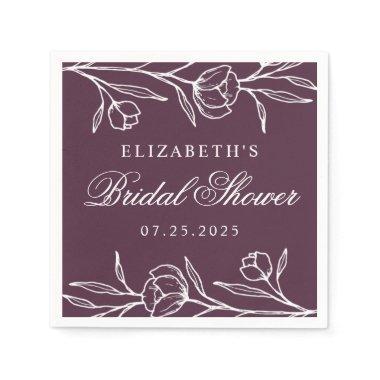 Purple Sketched Floral Bridal Shower Napkins