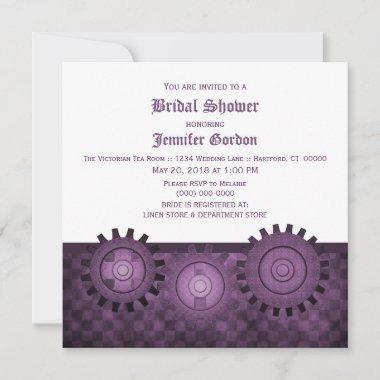 Purple Steampunk Gears Bridal Shower Invite