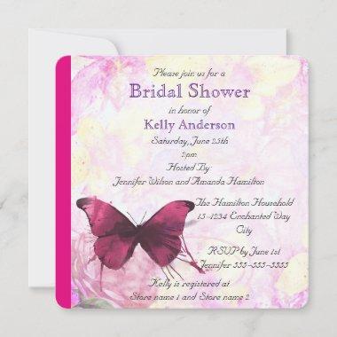 Purple Watercolor Butterfly Bridal Shower Invitations