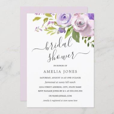 Purple Watercolor Floral Bridal Shower Invitations
