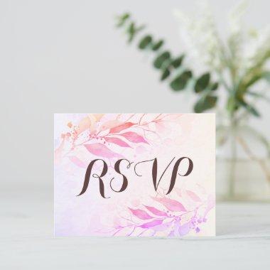 Purple Watercolor Leaves Wedding RSVP Kindly Reply Invitation PostInvitations