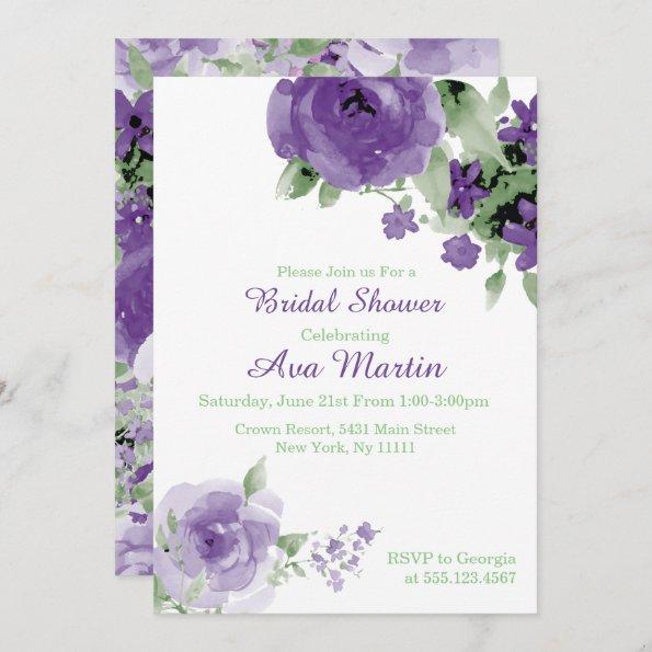 Purple Watercolor Rose, Bridal Shower Invitations