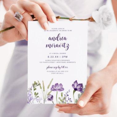 Purple Wildflowers Grass Bridal Shower Invitations