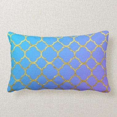Quatrefoil Gold Foil Patterns Blue Ombre Sparkly Lumbar Pillow