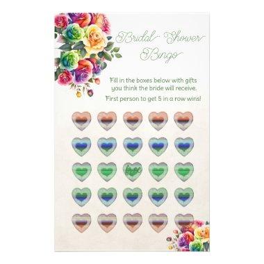 Rainbow Hearts and Roses Bridal Shower Bingo Flyer