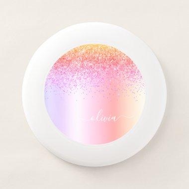 Rainbow Pastel Girly Glitter Metal Monogram Name Wham-O Frisbee