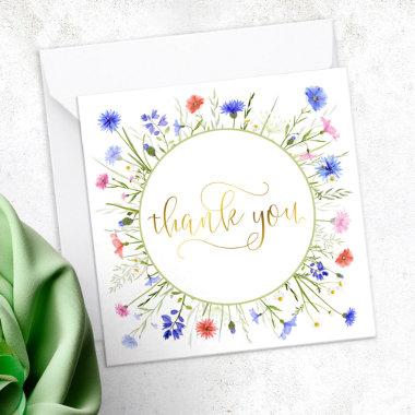 Rainbow Wildflowers Gold Script Thank You Note Invitations