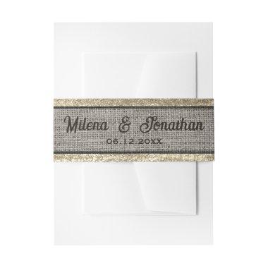 Realistic Burlap Rustic Farmhouse Gold & Taupe Invitations Belly Band