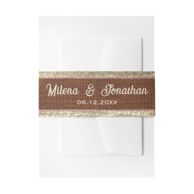 Realistic Burlap Rustic Gold & Chocolate Brown Invitations Belly Band