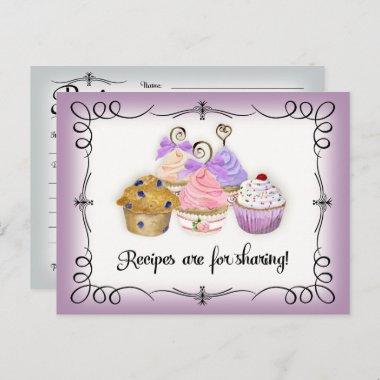 Recipe Invitations Cupcake Cute Watercolor Bridal Shower