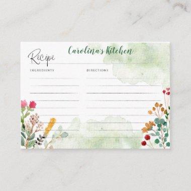 Recipe Invitations featuring watercolor wildflowers