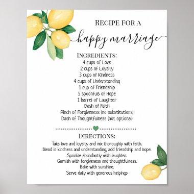 Recipe for a Happy Marriage Lemons Shower gift Poster