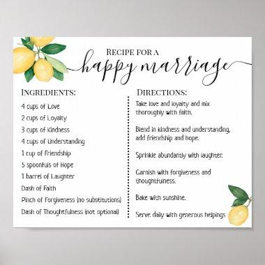 Recipe For A Happy Marriage Newlyweds Lemons Poster