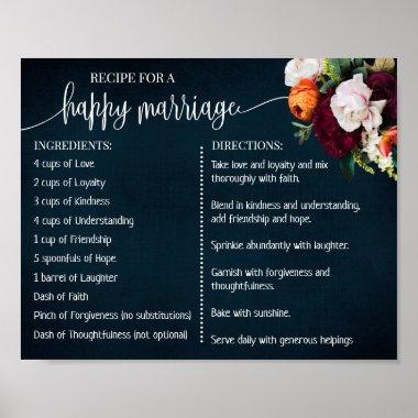 Recipe for a Happy Marriage Newlyweds Navy Wine Poster