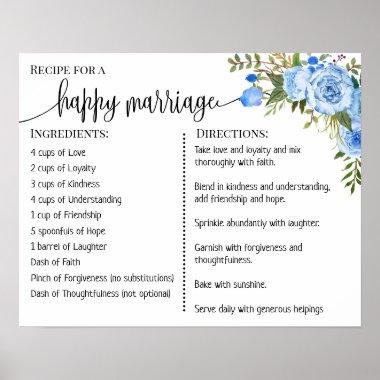 Recipe for a happy marriage sign wedding gift blue