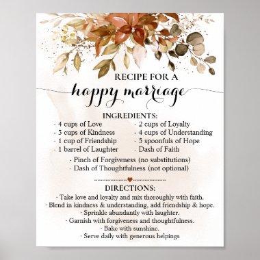 Recipe for Happy Marriage Fall Wedding Gift Poster