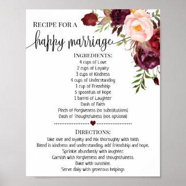 Recipe for happy marriage shower marsala gift sign