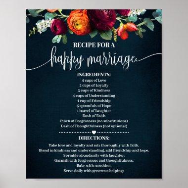 Recipe for Happy Marriage Wedding Gift Wine Navy Poster