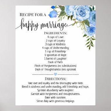 Recipe for Happy Marriage Wedding Shower Gift Blue Poster