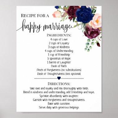 Recipe for happy marriage wedding shower navy gift poster