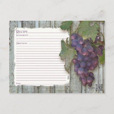 Recipe to Share Bridal Shower Wine Vineyard Grapes PostInvitations