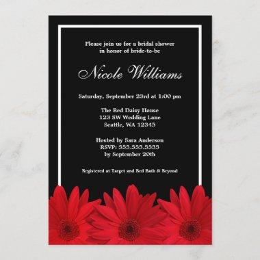 Red and Black Daisy Bridal Shower Invitations