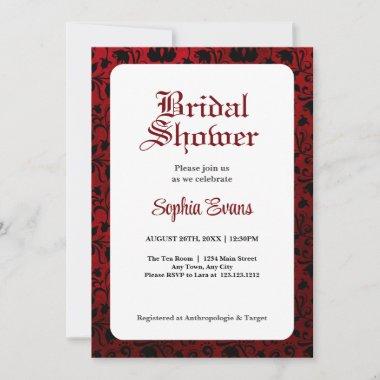 Red and Black Victorian White Bridal Shower Invitations