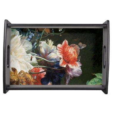 RED ANEMONES,WHITE FLOWERS BUTTERFLY SERVING TRAY
