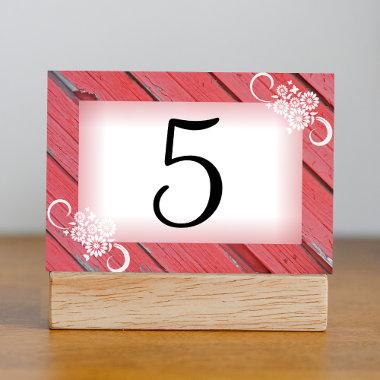 Red Barn Wood and White Flowers Table Number