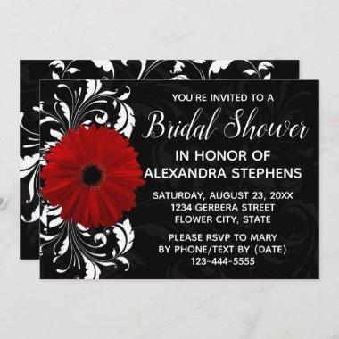 Red Black and White Gerbera Daisy Bridal Shower Invitations