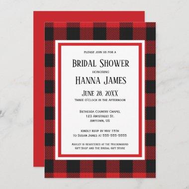 Red Black Buffalo Plaid Bridal Shower Invitations