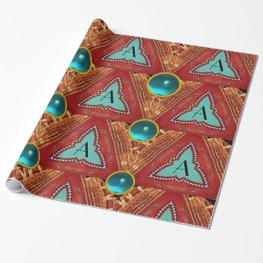 RED BLUE ABSTRACT GEOMETRIC TRIANGLE GEM MONOGRAM WRAPPING PAPER