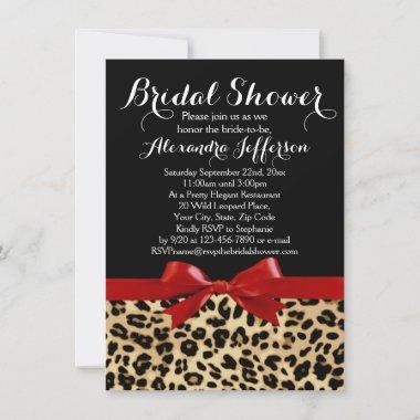 Red Bow Leopard Print Bridal Shower Invitations