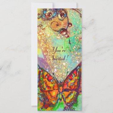 RED BUTTERFLY BLUE GREEN TEAL GOLD Floral Sweet 16 Invitations
