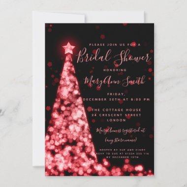 Red Christmas Lights Holiday Bridal Shower Invitations