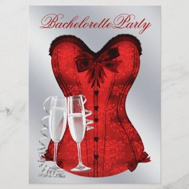 Red Damask Corset Champagne Red Bachelorette Party Invitations
