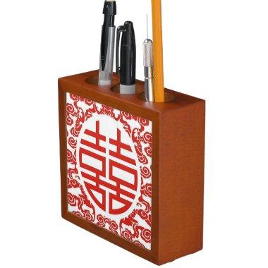 red double happiness modern chinese wedding pencil holder