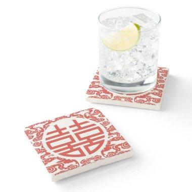 red double happiness modern chinese wedding stone coaster