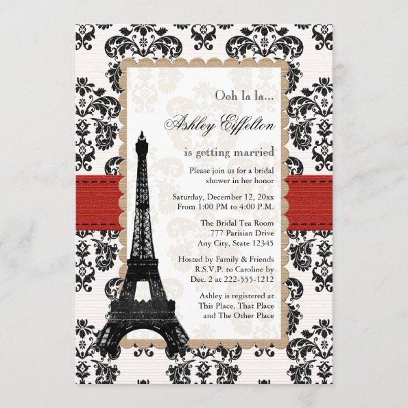 Red Eiffel Tower Parisian Bridal Shower Invitations