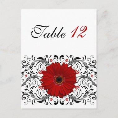 Red Gerbera Daisy Table Number Card