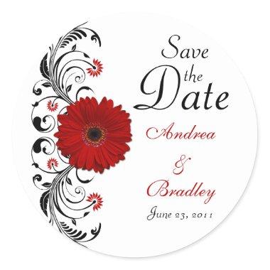 Red Gerbera Floral Save the Date Sticker
