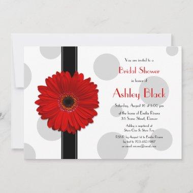 Red Gerbera Polka Dot Bridal Shower Invitations