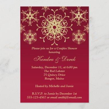 Red, Gold Snowflakes Couples Shower Invite