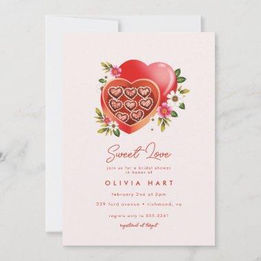 Red Heart Chocolate Valentine's Day Bridal Shower Invitations