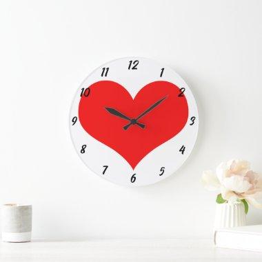 Red Heart Pattern White Cute Valentine's Day Gift Large Clock