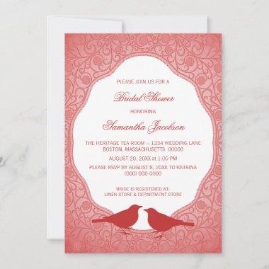 Red Nouveau Floral Frame Bridal Shower Invite