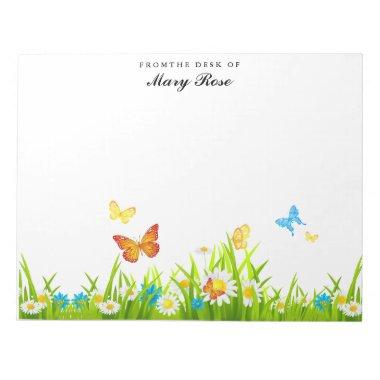 Red Orange Yellow Blue Butterfly White Flower Notepad